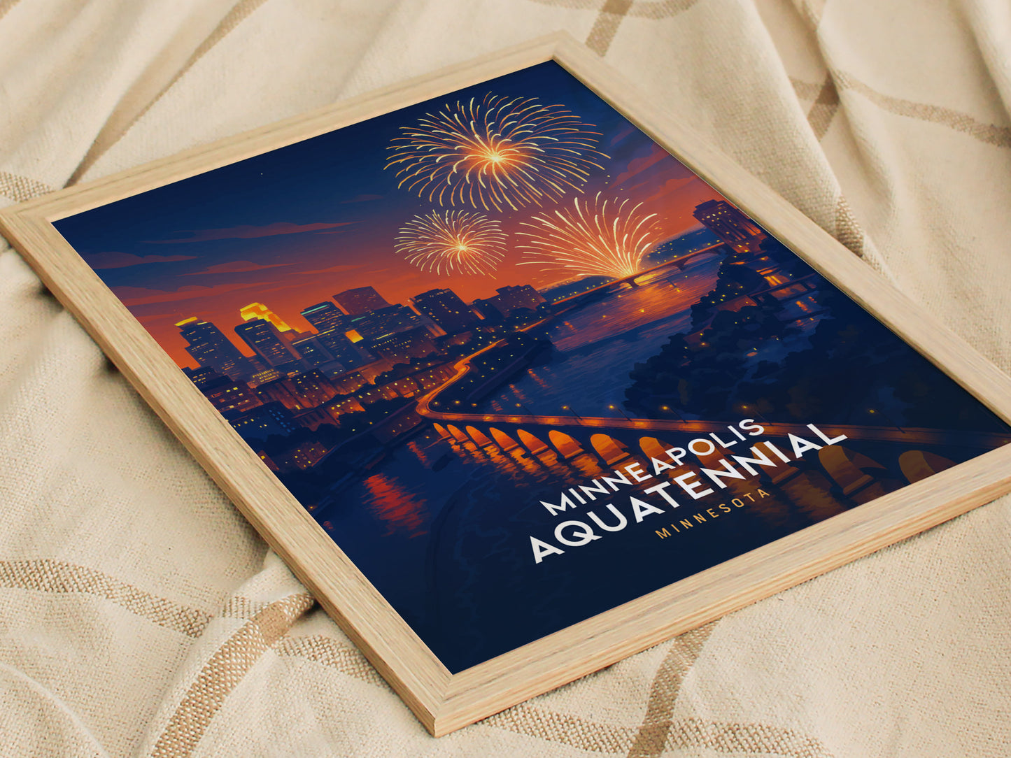 Minneapolis Aquatennial Poster | Stone Arch Bridge Fireworks Art
