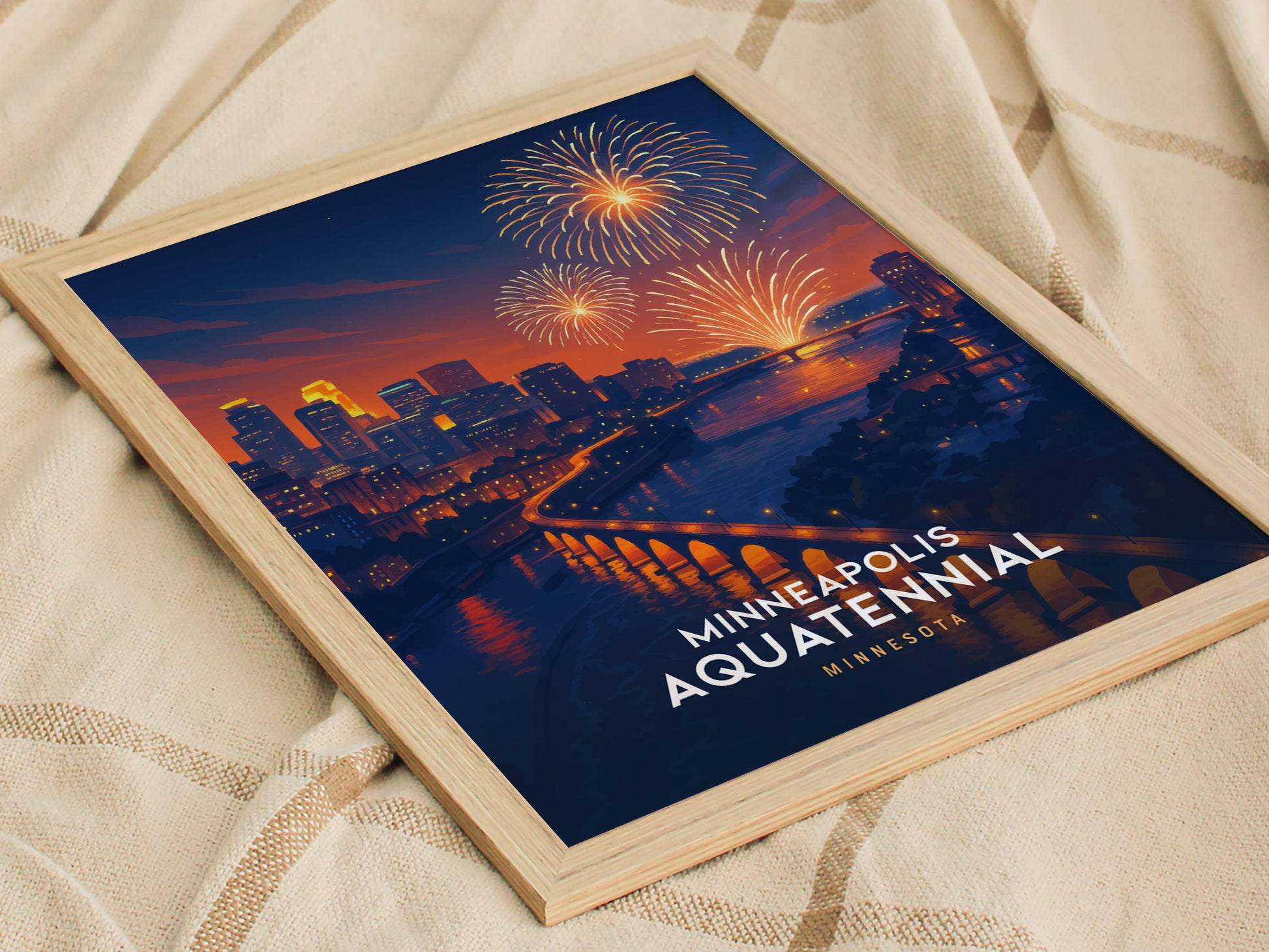 Minneapolis Aquatennial Poster | Stone Arch Bridge Fireworks Art