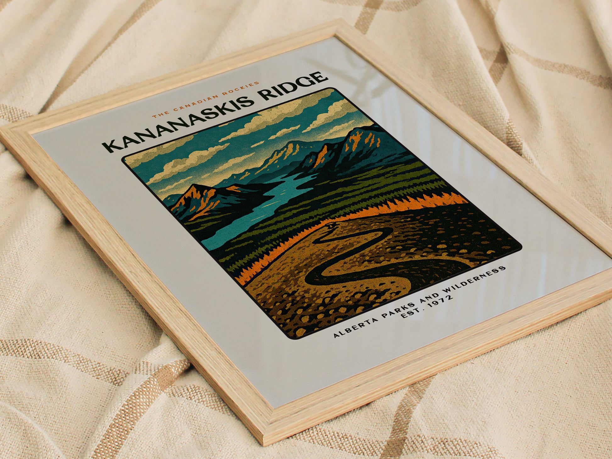 Kananaskis Ridge Poster | Vintage Canadian Rockies Block Print Art
