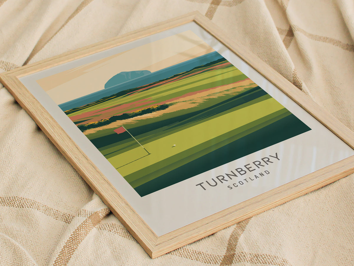 Turnberry Matte Border Poster | Scotland Travel Wall Art — styled in a modern interior