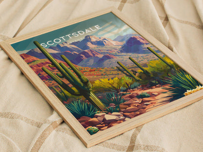 Scottsdale, Arizona Poster | Desert Sunset & Saguaro Cactus Wall Art — styled in a modern interior