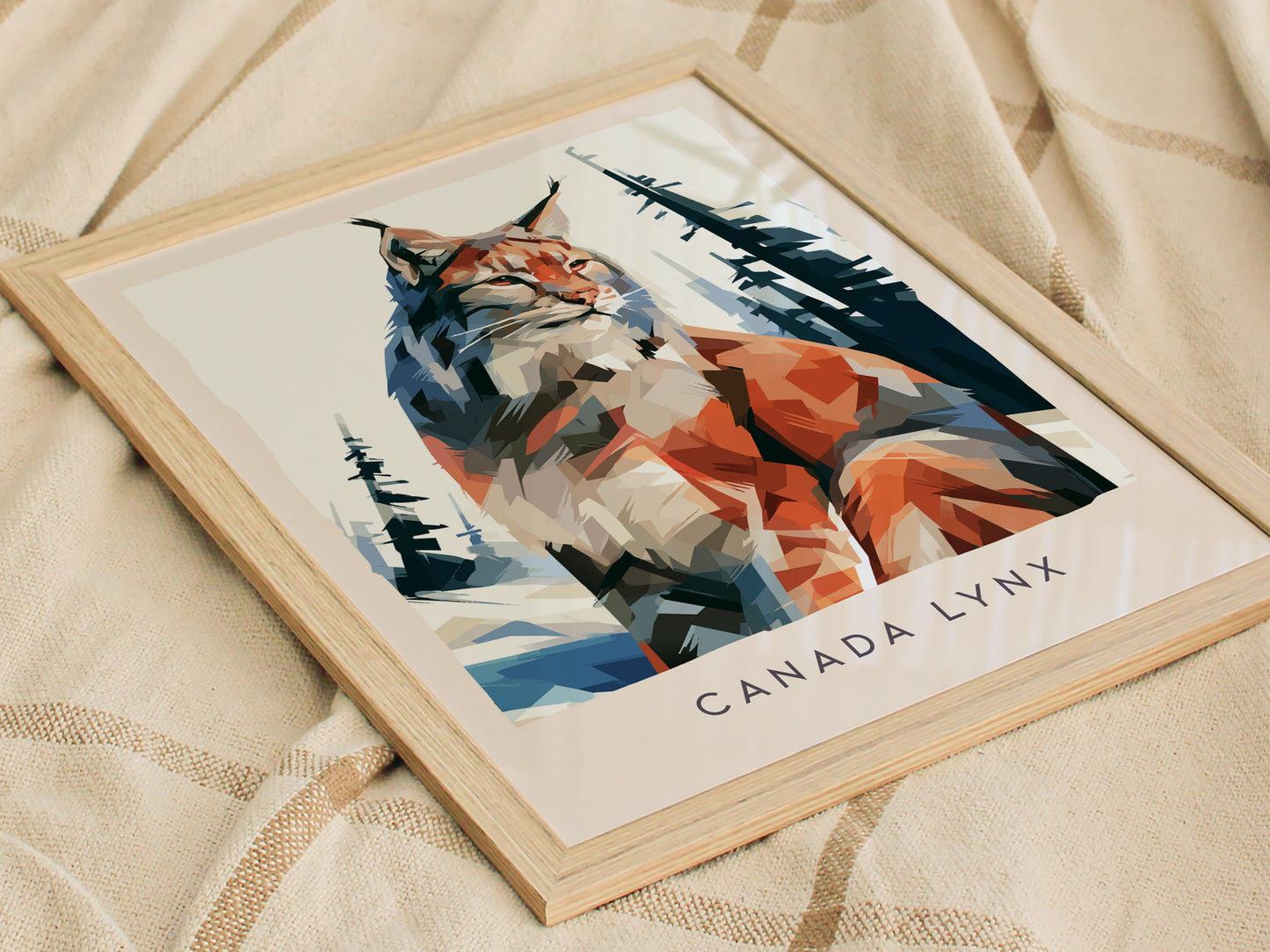 Canada Lynx Poster | Wild Winter Predator Wildlife Wall Art — styled in a modern interior