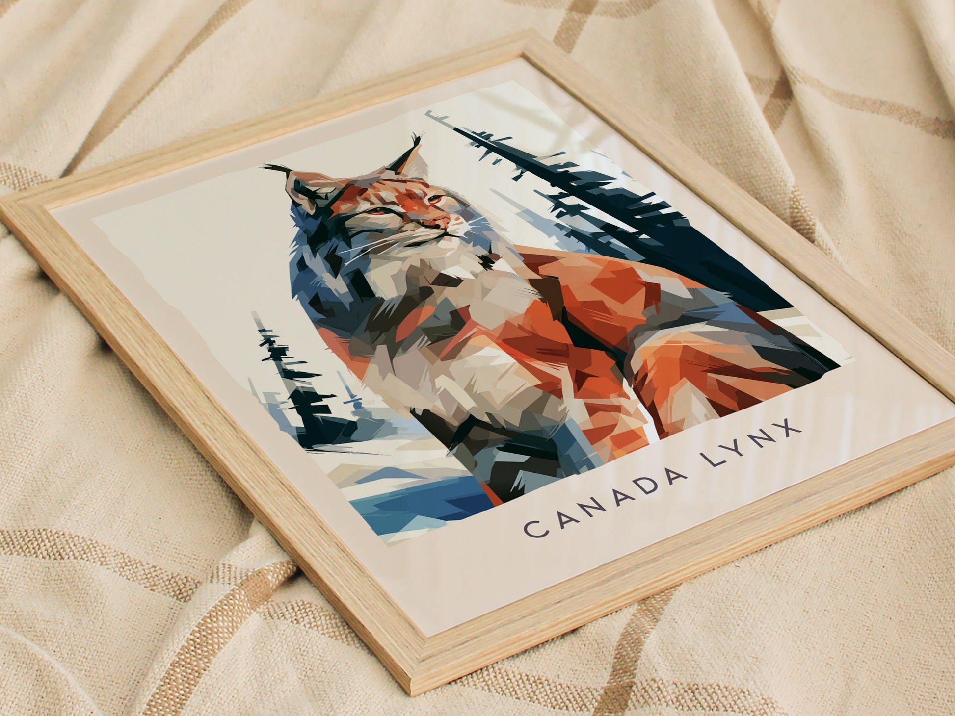 Canada Lynx Poster | Wild Winter Predator Wildlife Wall Art — styled in a modern interior