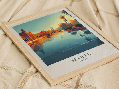 Seville Matte Border Poster | Spain Destination Print Travel Wall Art — styled in a modern interior