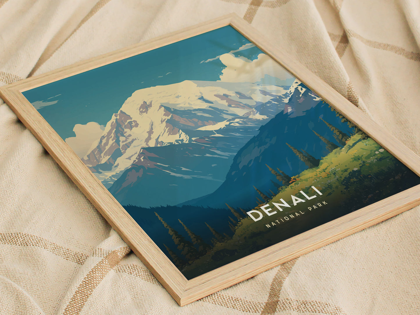 Denali National Park Poster | Alaska Hiker Print Wall Art | Framed or Unframed