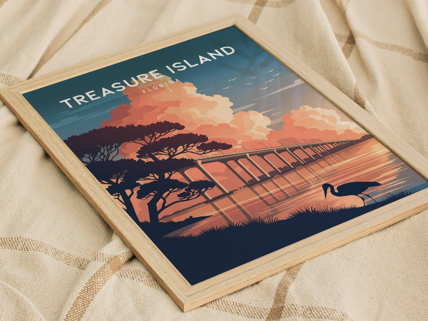 Treasure Island, Florida Poster | Sunset Beach & Lifeguard Tower Wall Art — styled in a modern interior
