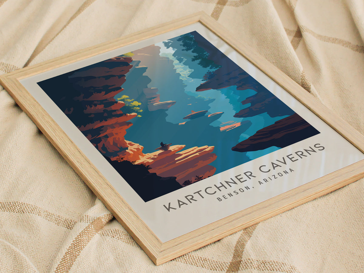 Kartchner Caverns Matte Border Poster | Benson, Arizona Travel Wall Art — styled in a modern interior