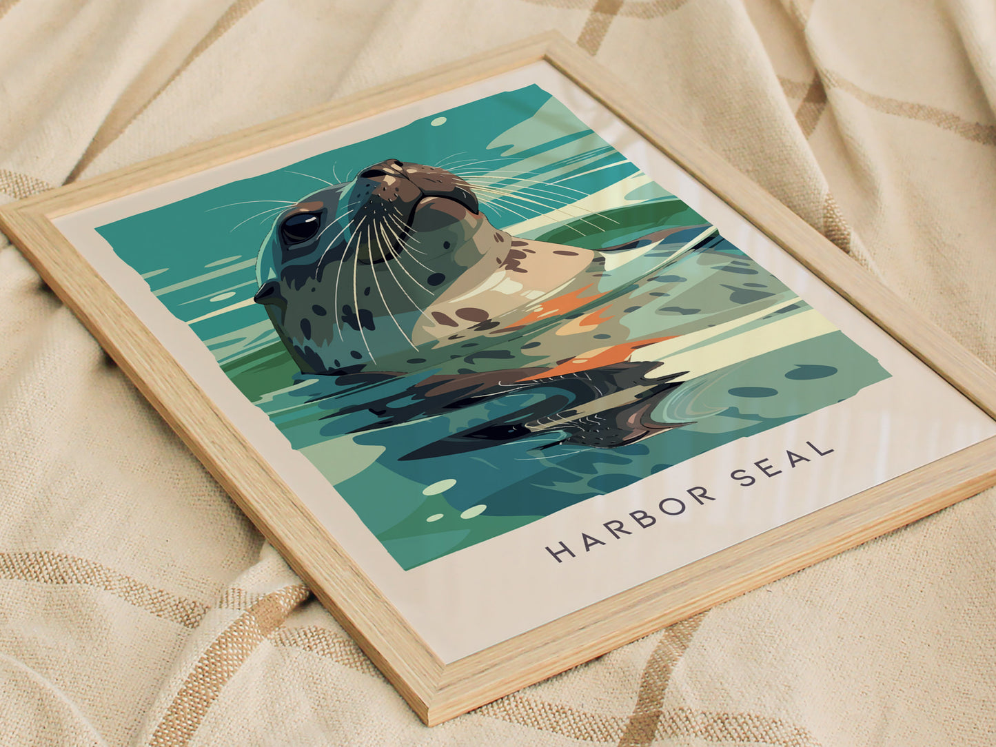 Harbor Seal, Phoca vitulina Poster | Coastal Wildlife Wall Art — styled in a modern interior