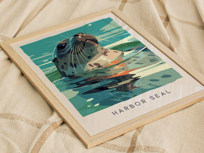 Harbor Seal, Phoca vitulina Poster | Coastal Wildlife Wall Art — styled in a modern interior