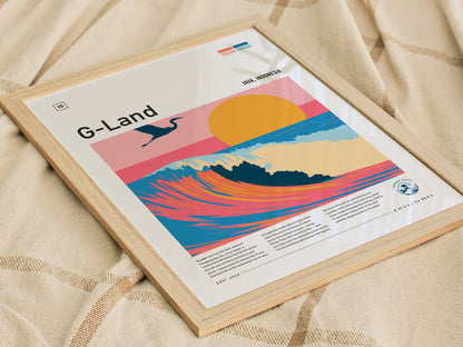 G-Land, Java, Indonesia Poster | Tropical Surf Wave Print Wall Art — styled in a modern interior