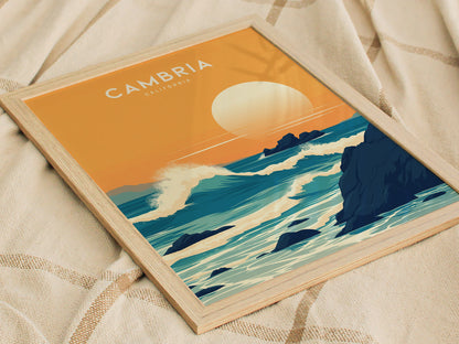 Cambria California Poster | Coastal Sunset Travel Print Wall Art | Framed or Unframed