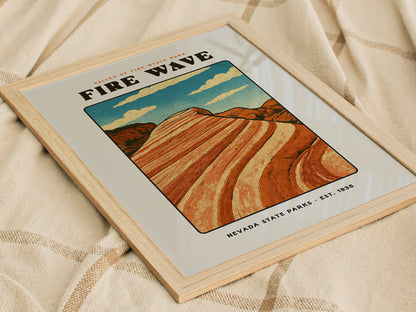 Fire Wave Valley of Fire Block Print | Vintage Nevada State Park Desert Wall Art | Framed or Unframed