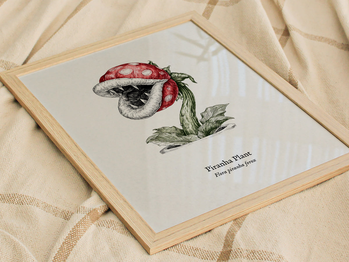 Piranha Plant Poster | Flora Piranha Ferox Pen and Ink Print | Vintage Scientific Illustration Wall Art — styled in a modern