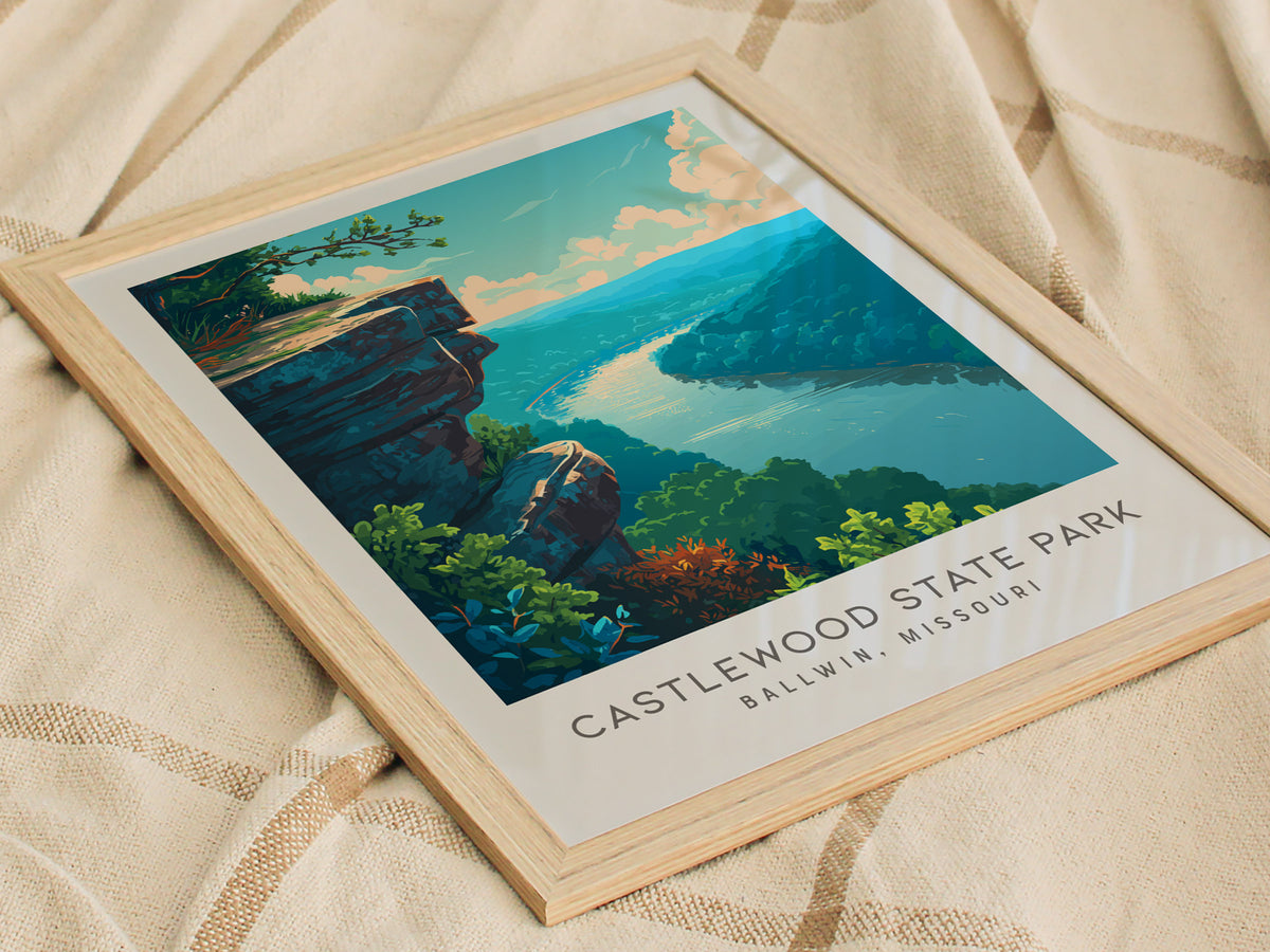 Castlewood State Park Matte Border Poster | Ballwin, Missouri Destination Print Travel Wall Art — styled in a modern interior