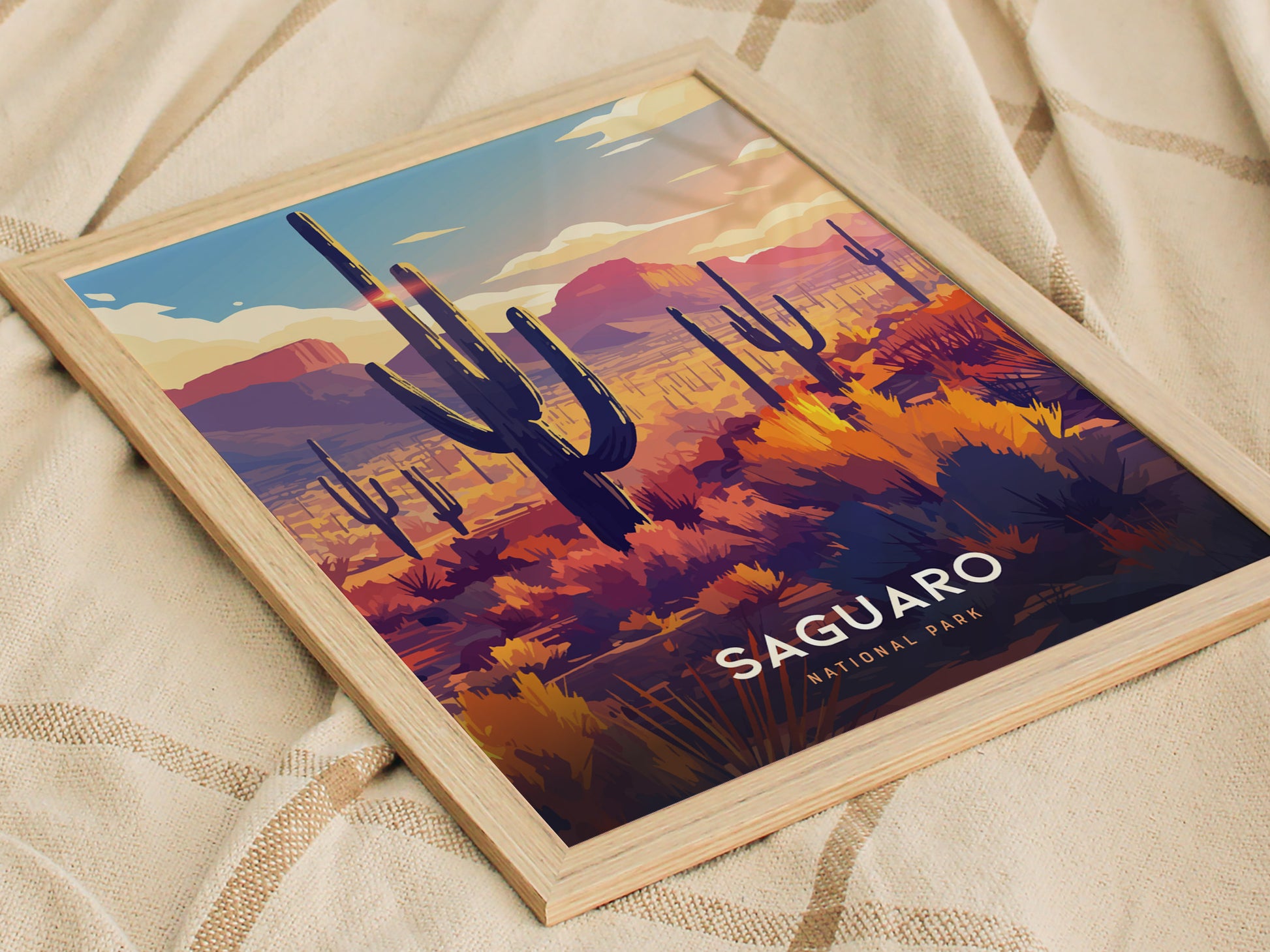 Saguaro National Park Poster | Arizona Desert Art | Sonoran Cacti Landscape