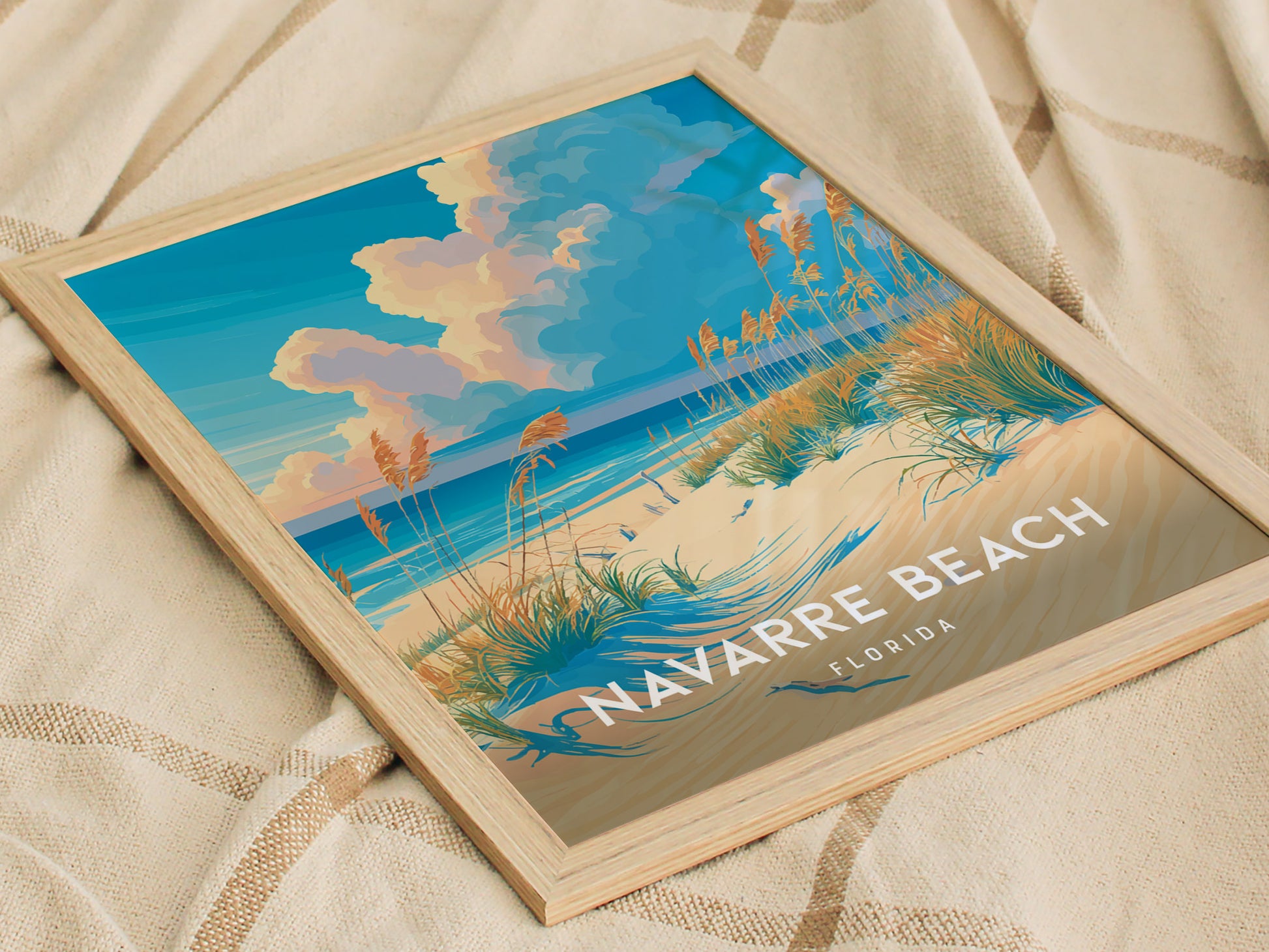 Navarre Beach, Florida Poster | Sugar-White Shores & Emerald Waters Wall Art — styled in a modern interior