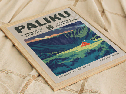 Paliku, Haleakala National Park Poster | Backpacker Gift | Misty Crater Wilderness Wall Art — styled in a modern interior