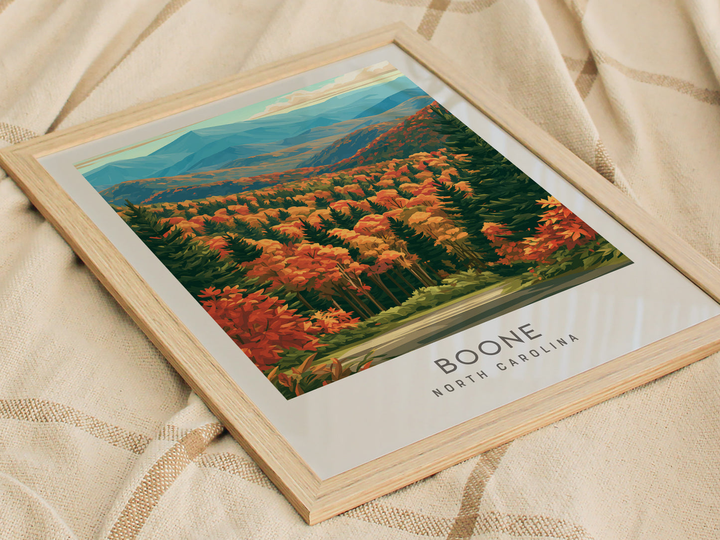Boone Matte Border Poster | North Carolina Travel Wall Art — styled in a modern interior