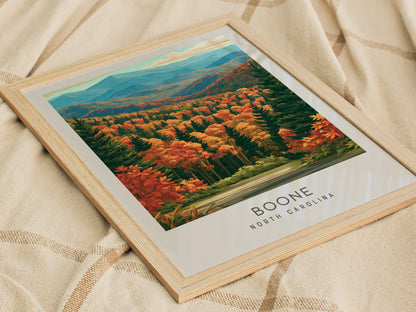 Boone Matte Border Poster | North Carolina Travel Wall Art — styled in a modern interior