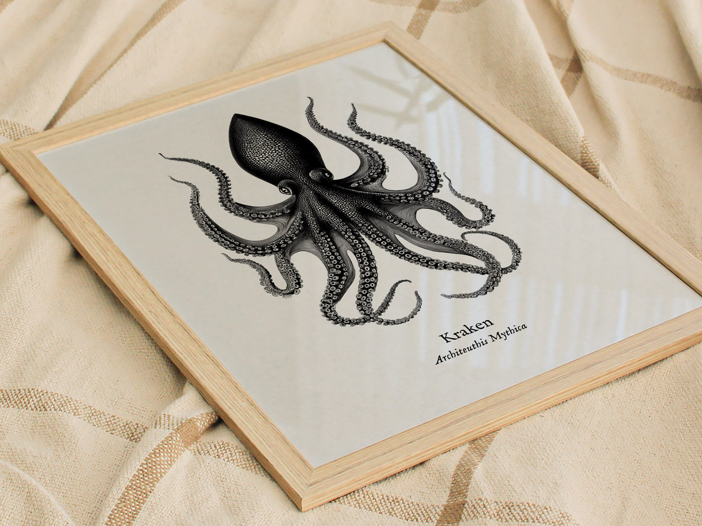 Kraken Poster | Vintage Architeuthis Mythica Zoological Illustration Wall Art — styled in a modern interior