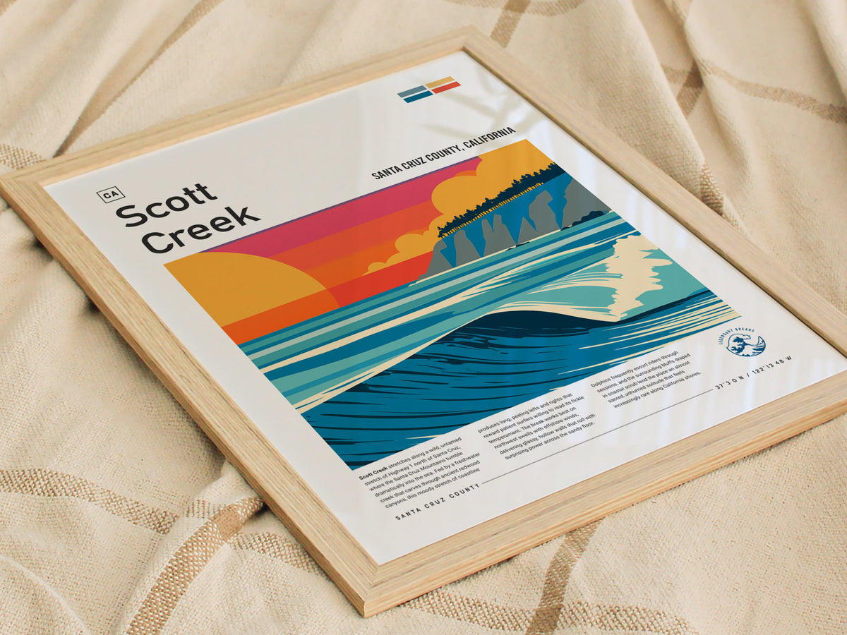 Scott Creek, Santa Cruz County, California Poster | Surf Wall Art & Wave Print Wall Art — styled in a modern interior