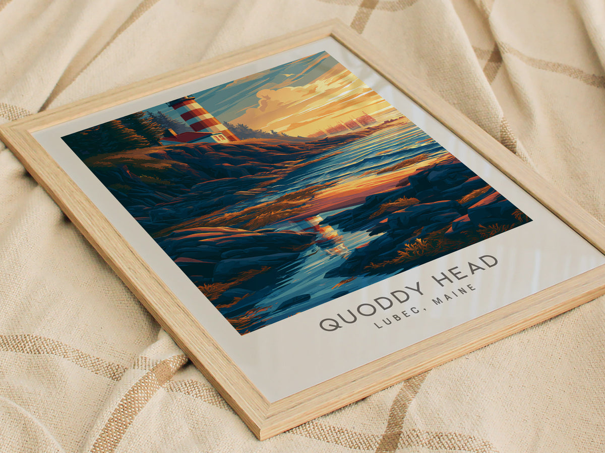 Quoddy Head Matte Border Poster | Lubec, Maine Coastal Beach Decor — styled in a modern interior