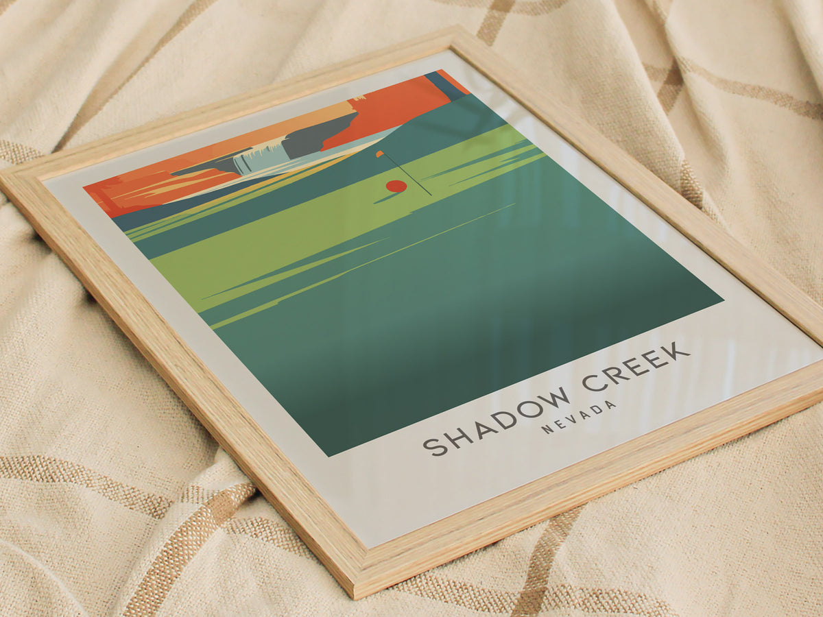 Shadow Creek Matte Border Poster | Nevada Golf Wall Art Country Club Decor — styled in a modern interior