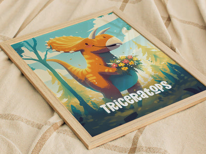 Triceratops Poster | Adventure Dinos Kids Room Art | Dinosaur Nursery