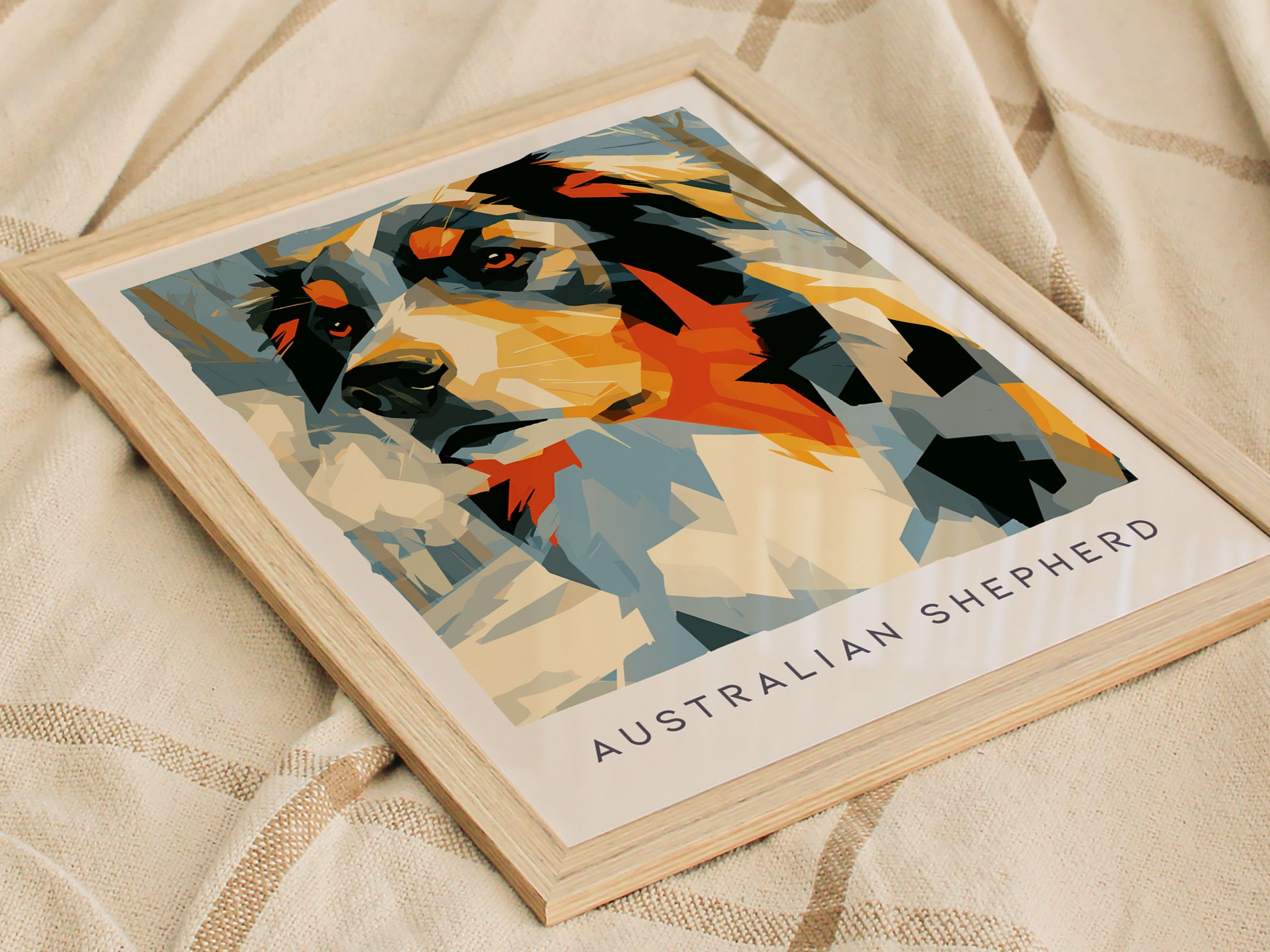 Australian Shepherd Poster | Loyal Companion Bold Portrait Wall Art — styled in a modern interior