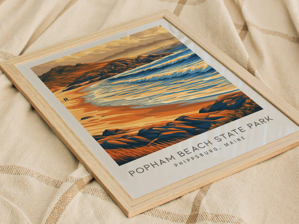 Popham Beach State Park Matte Border Poster | Phippsburg, Maine Coastal Beach Decor — styled in a modern interior