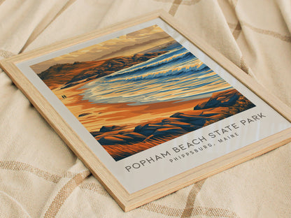 Popham Beach State Park Matte Border Poster | Phippsburg, Maine Coastal Beach Decor — styled in a modern interior