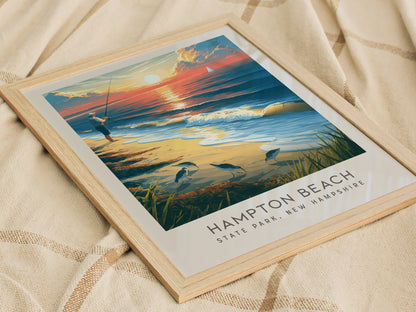 Hampton Beach Matte Border Poster | State Park, New Hampshire Coastal Beach Decor — styled in a modern interior