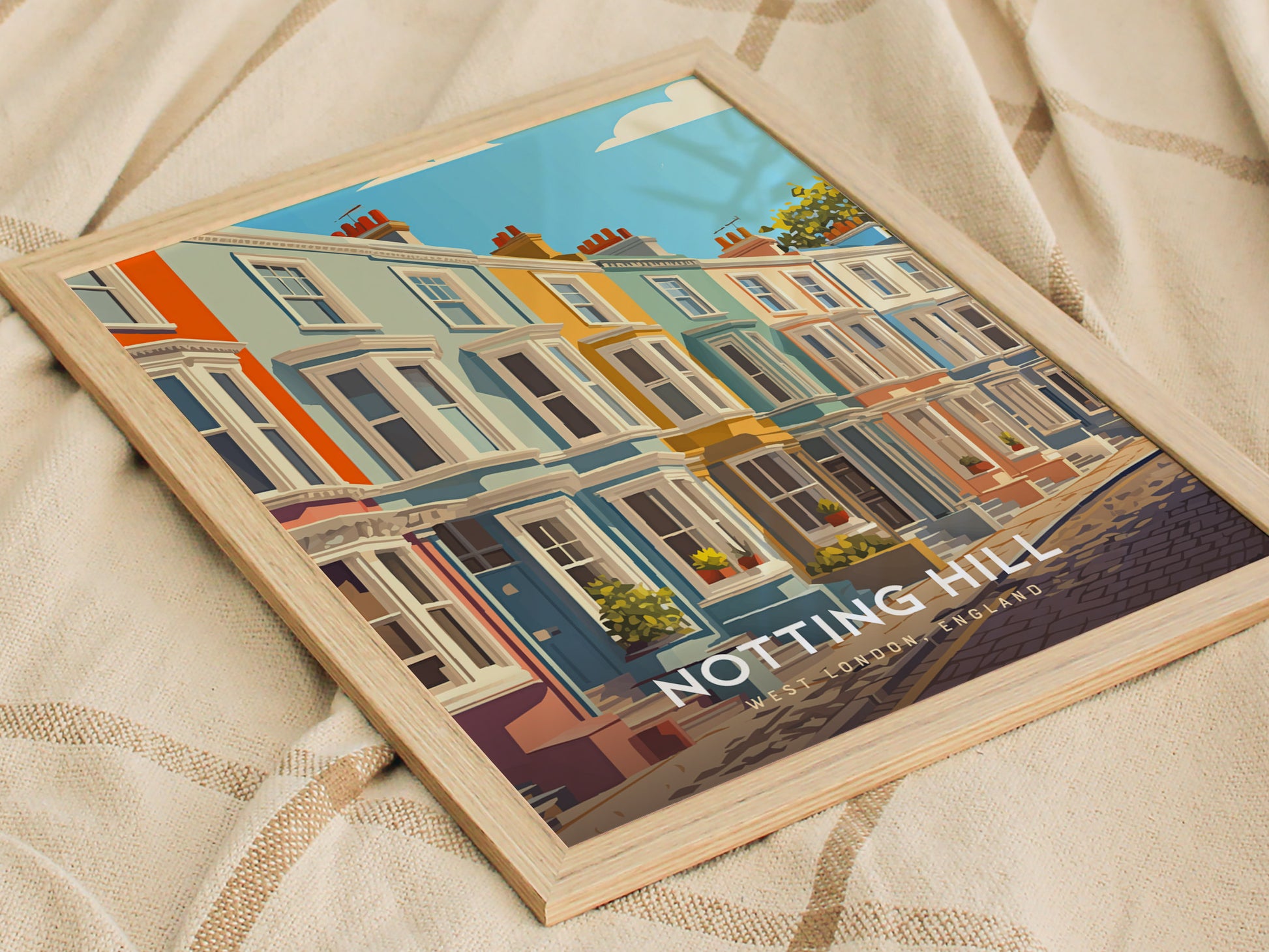 Notting Hill London Poster | Pastel Townhouses Portobello Road Wall Art Print