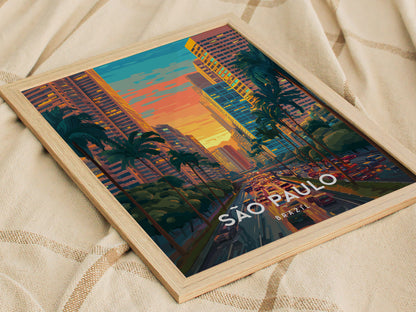 São Paulo, Brazil Poster | Urban Skyline & Tropical Energy Wall Art — styled in a modern interior