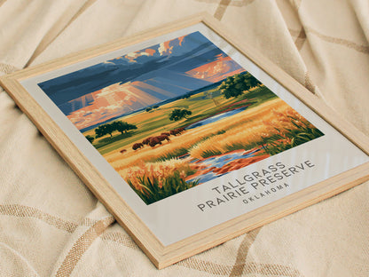 Tallgrass Prairie Preserve Matte Border Poster | Oklahoma Destination Print Travel Wall Art — styled in a modern interior