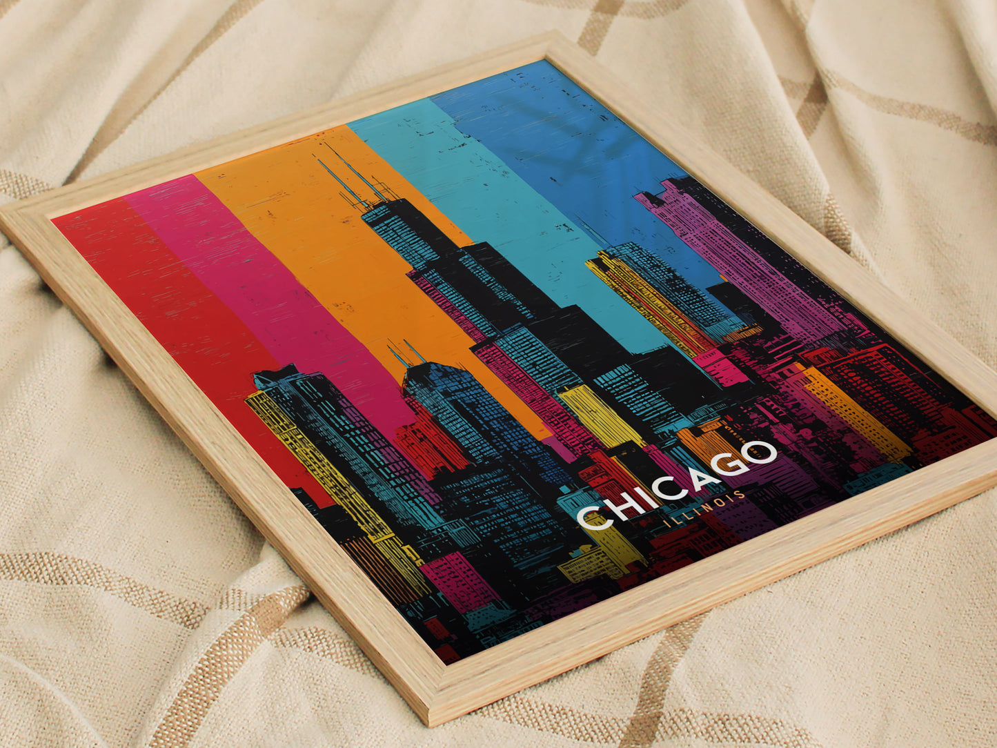 Chicago Skyline Pop Art Poster | Warhol Style Illinois Travel Print | Framed or Unframed