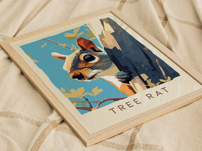 Tree Rat Poster | Urban Wildlife Squirrel Art | Funny Animal Wall Art