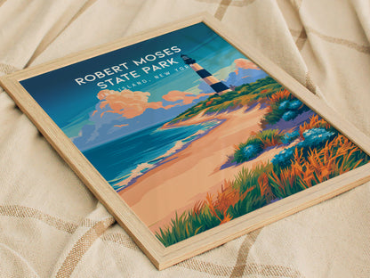Robert Moses State Park, Fire Island, New York Poster | Coastal Beach Decor Wall Art — styled in a modern interior