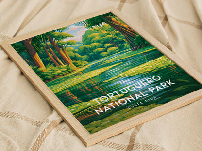 Tortuguero National Park, Costa Rica Poster | Sea Turtle & Rainforest Canal Wall Art — styled in a modern interior