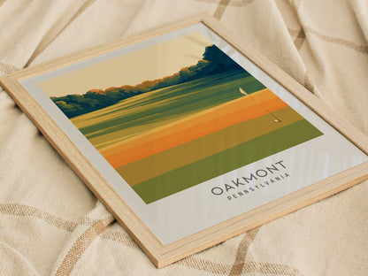 Oakmont Matte Border Poster | Pennsylvania Golf Course Print & Country Club Decor — styled in a modern interior