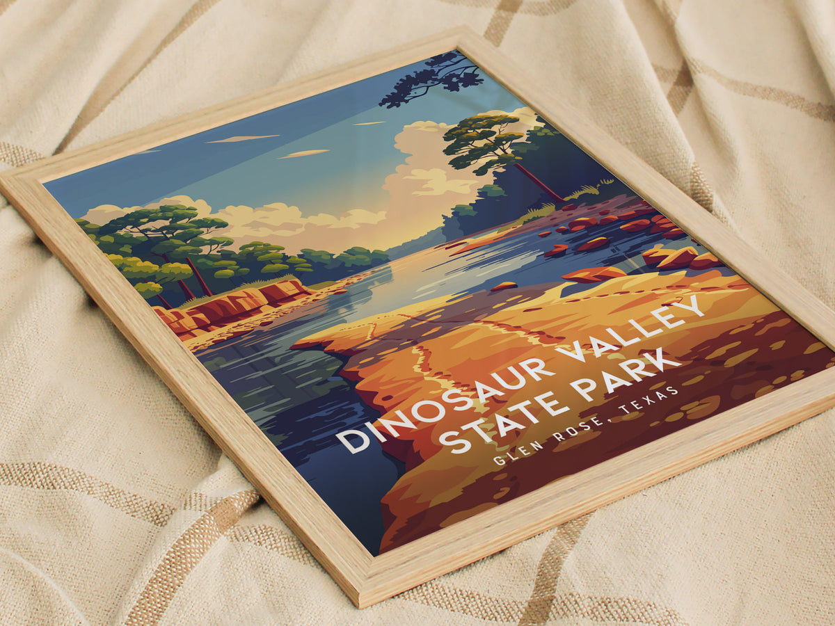 Dinosaur Valley State Park, Glen Rose, Texas Poster | Ancient Riverbed Adventure Wall Art — styled in a modern interior
