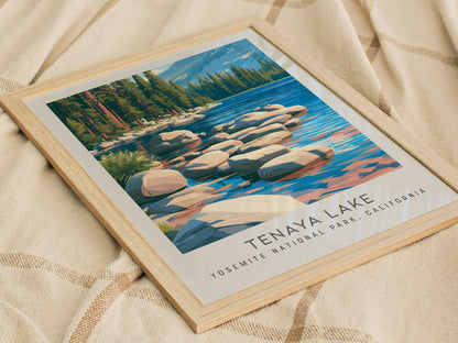 Tenaya Lake Matte Border Poster | Yosemite National Park, California Destination Print — styled in a modern interior