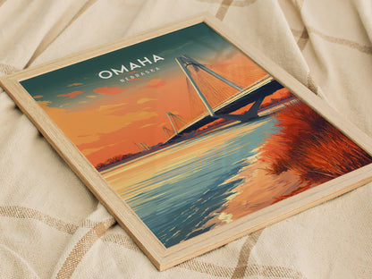 Omaha, Nebraska Poster | Heartland Skyline Destination Print Wall Art — styled in a modern interior