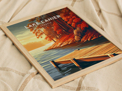 Lake Lanier, Georgia Poster | Serene Lakeside Vacation Wall Art — styled in a modern interior