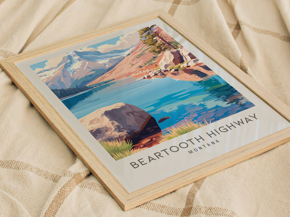 Beartooth Highway Matte Border Poster | Montana Destination Print Travel Wall Art — styled in a modern interior