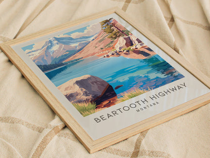 Beartooth Highway Matte Border Poster | Montana Destination Print Travel Wall Art — styled in a modern interior