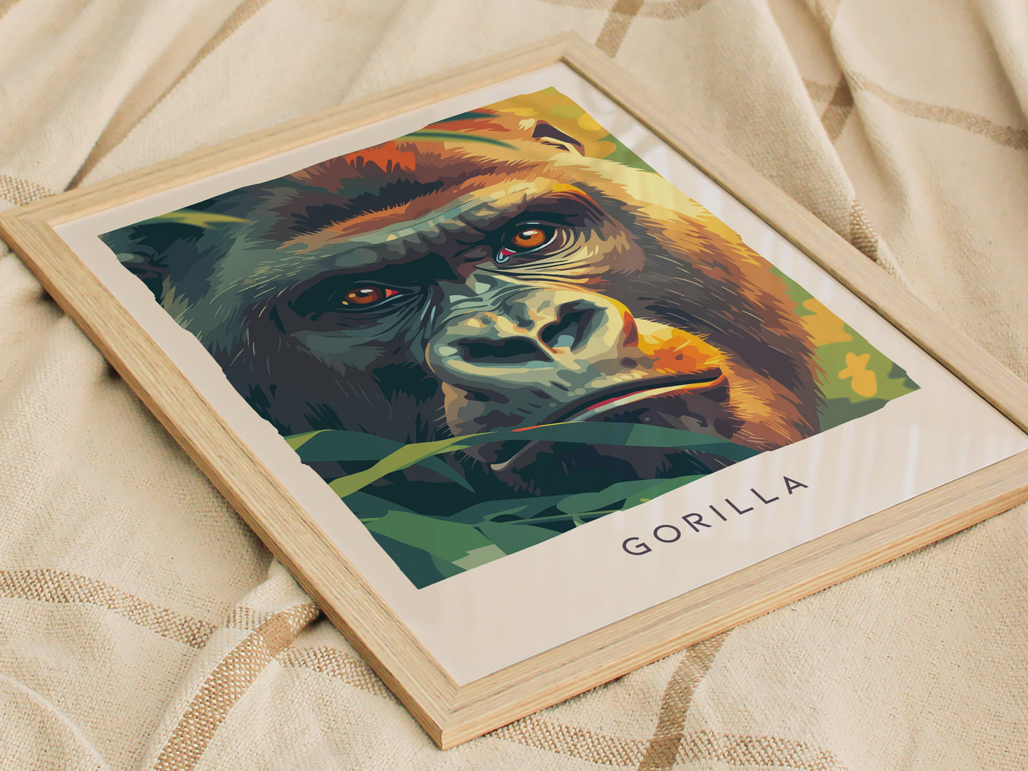Gorilla, Africa Poster | Majestic Silverback Wildlife Portrait Wall Art — styled in a modern interior