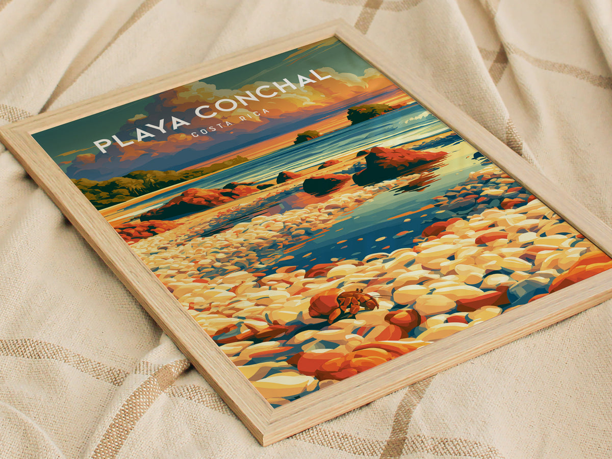 Playa Conchal, Costa Rica Poster | Tropical Beach Print Coastal Wall Art — styled in a modern interior