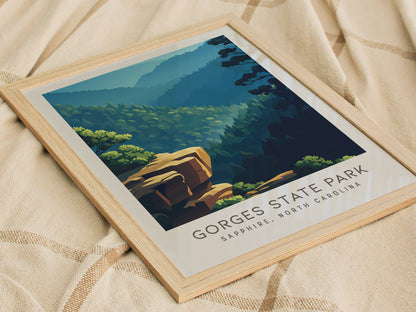 Gorges State Park Matte Border Poster | Sapphire, North Carolina Destination Print — styled in a modern interior
