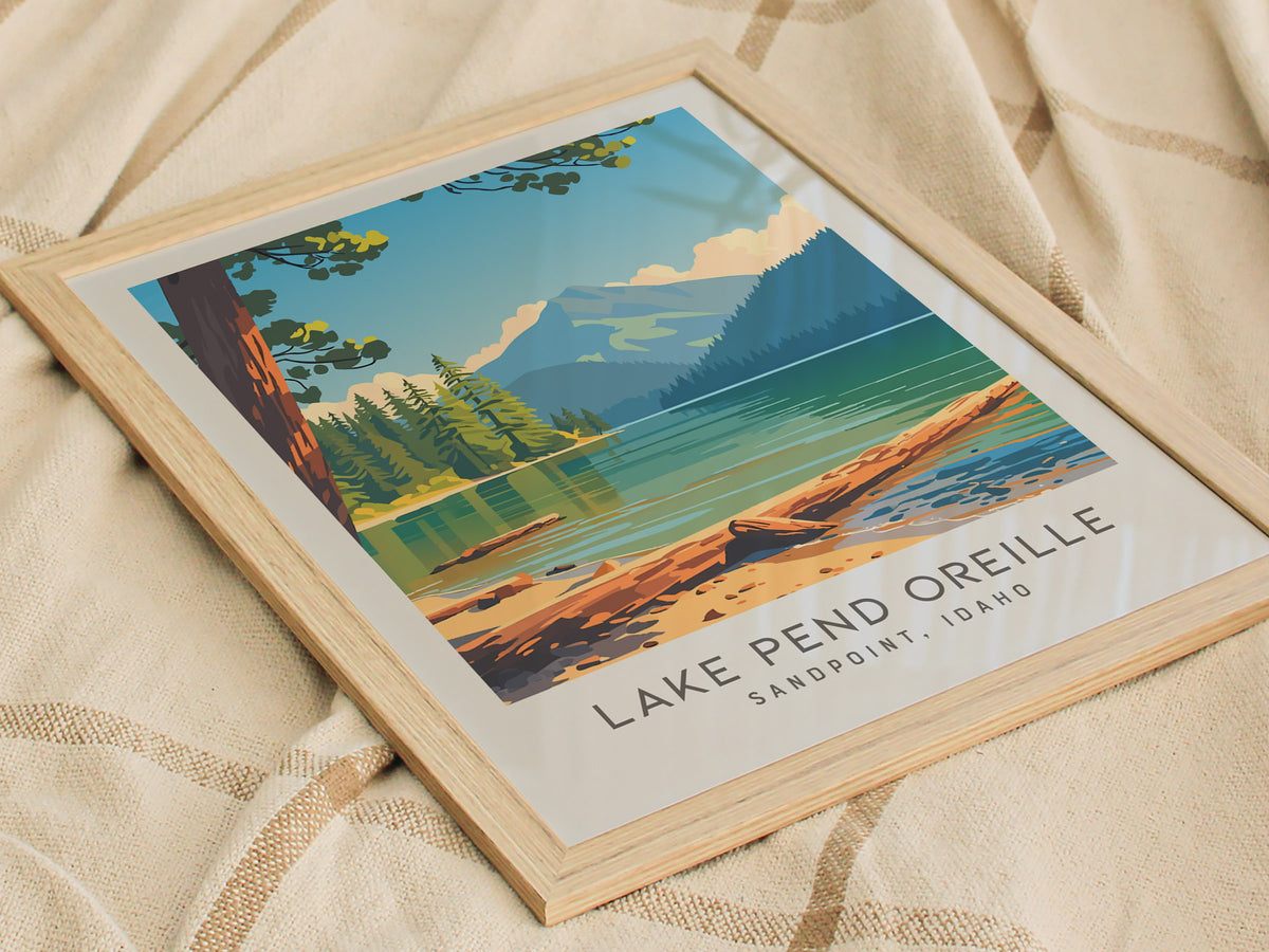 Lake Pend Oreille Matte Border Poster | Sandpoint, Idaho Destination Print — styled in a modern interior